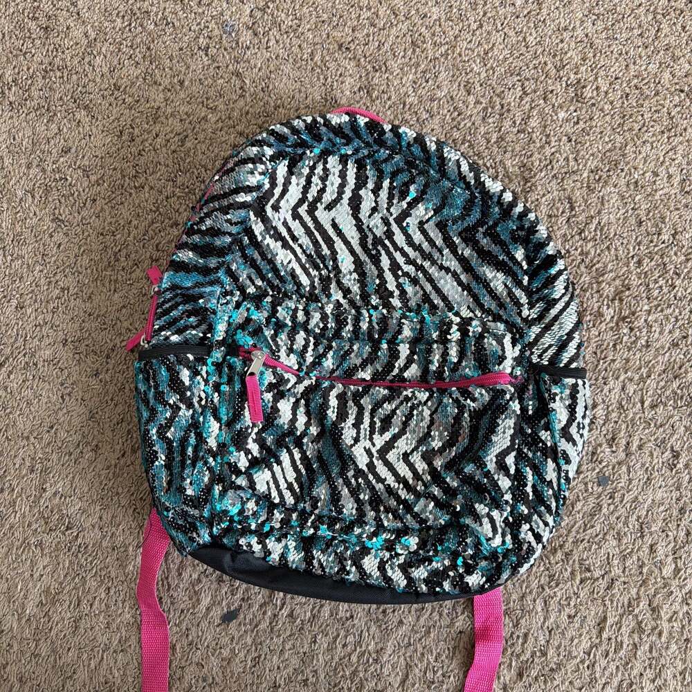 Wonder Nation Kids Black Zebra Sequin Backpack 16'